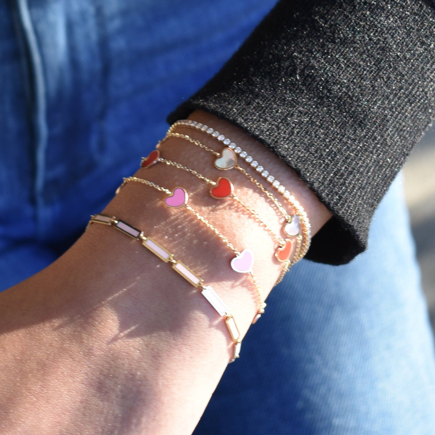 14K Gold & Inlay Station Heart Color Bracelet