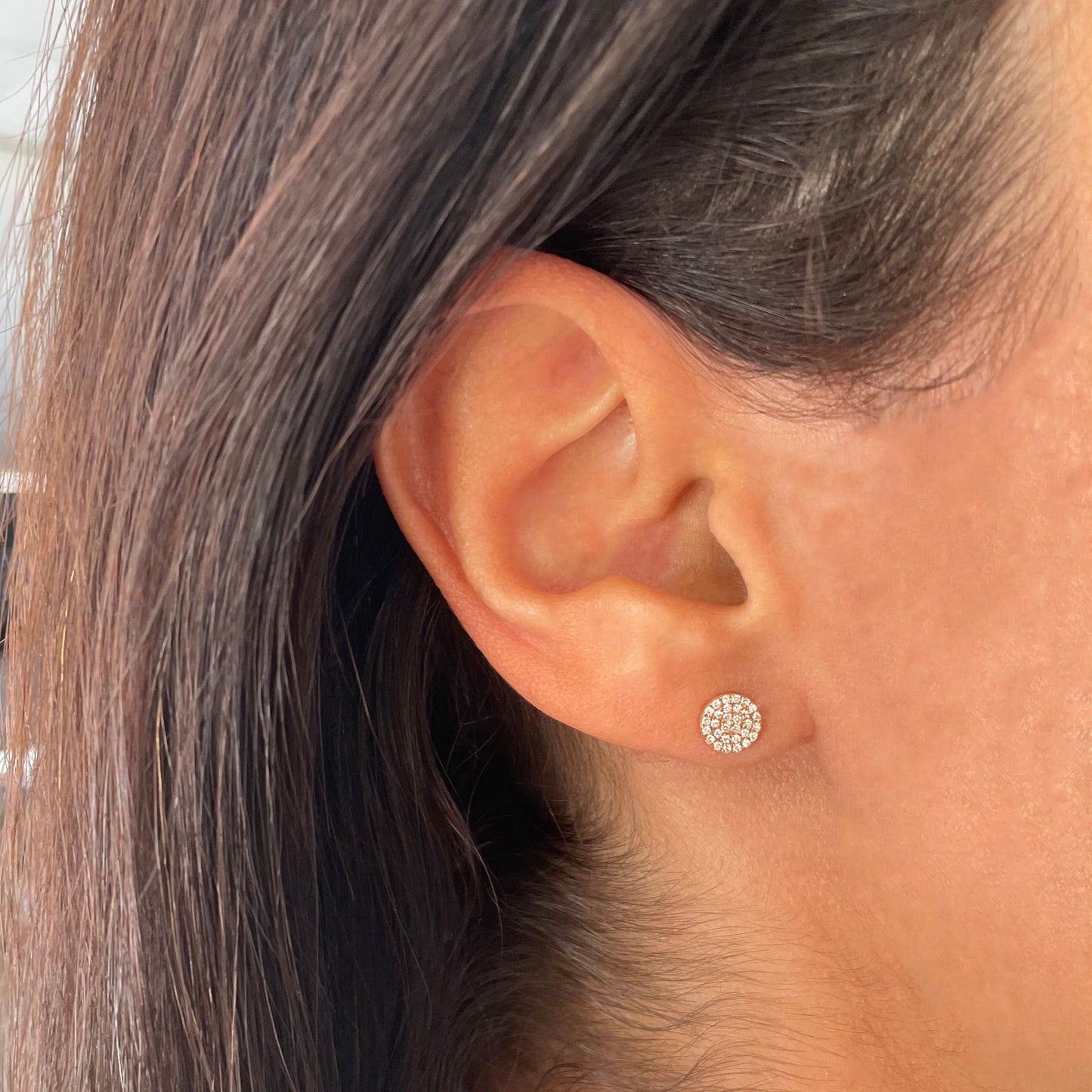 14k Gold & Diamond Disc Stud Earrings - 0.17ct