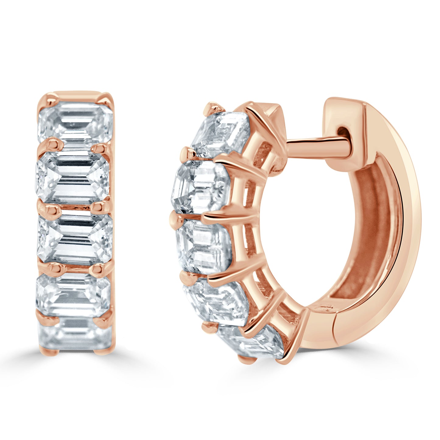 14k Gold & Emerald-Cut Diamond Huggies - 1.50ct