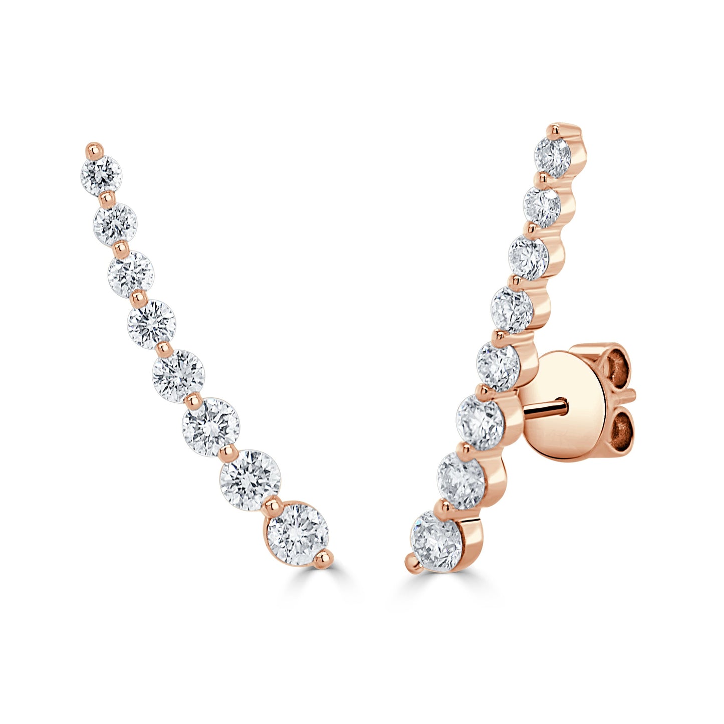 14K Gold & Diamond Ear Climber Earrings - 0.98ct