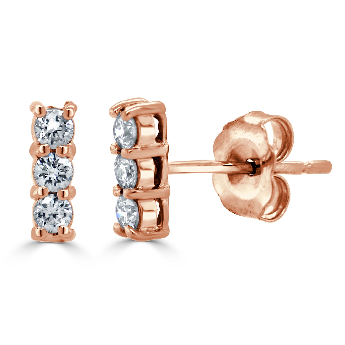 14k Gold & Diamond Bar Stud Earrings - 0.25ct