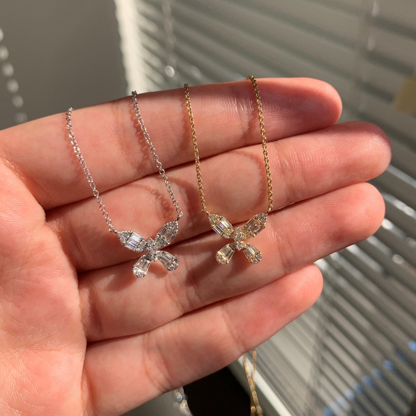 14k Gold & Baguette Diamond Butterfly Necklace - 0.38ct