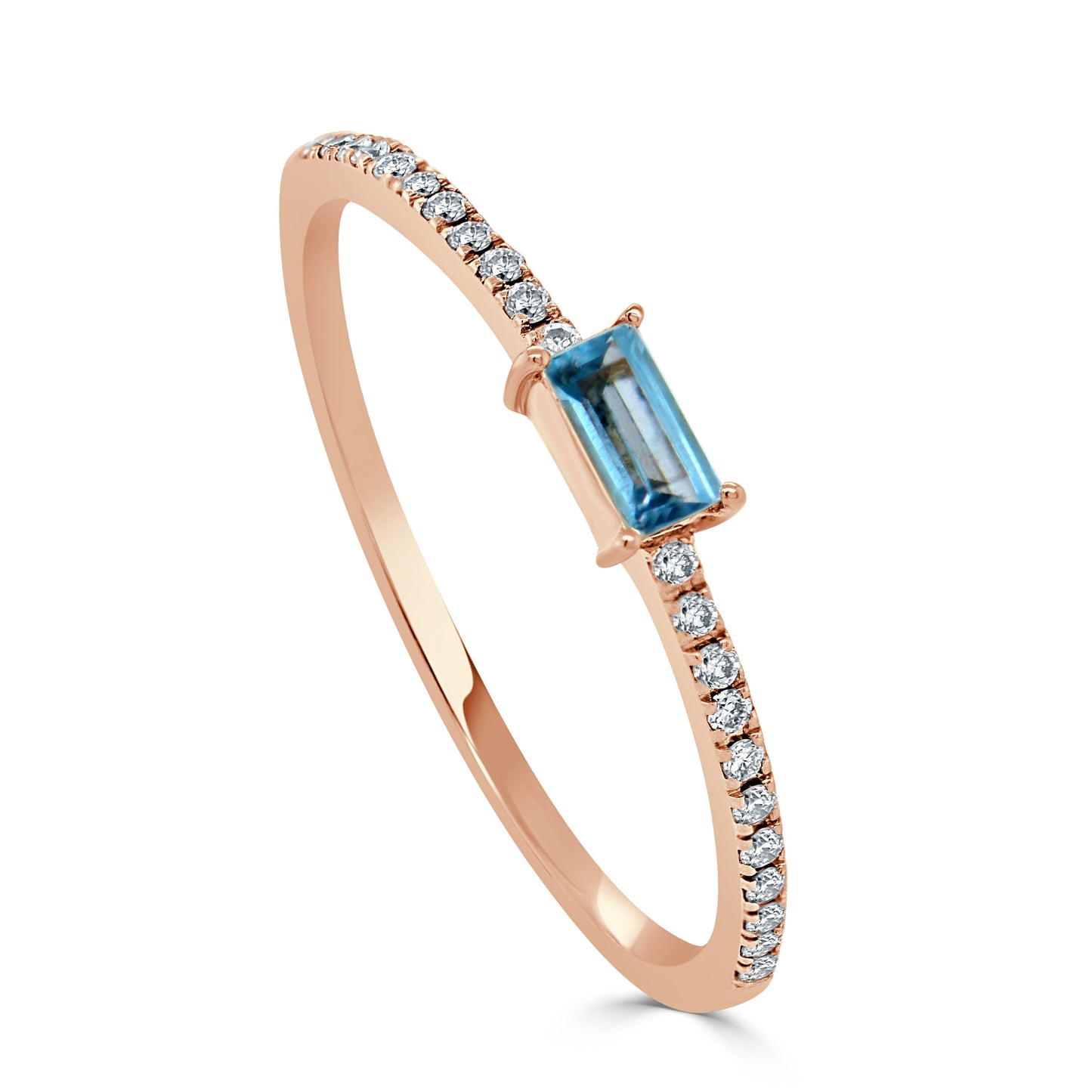 14k Gold & Blue Topaz Baguette Stackable Ring - 0.11ct - 0.16ct