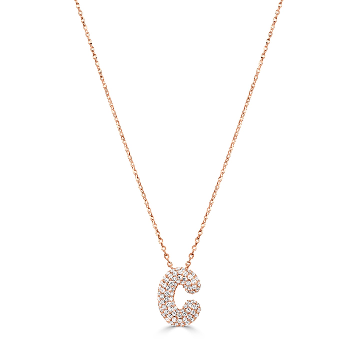 14K Gold Pave Diamond Initial Necklace - 0.46ct