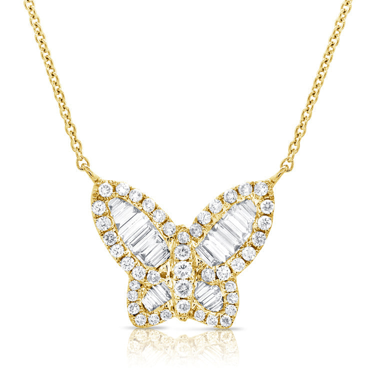 14k Gold & Baguette Diamond Butterfly Necklace - 1.44ct