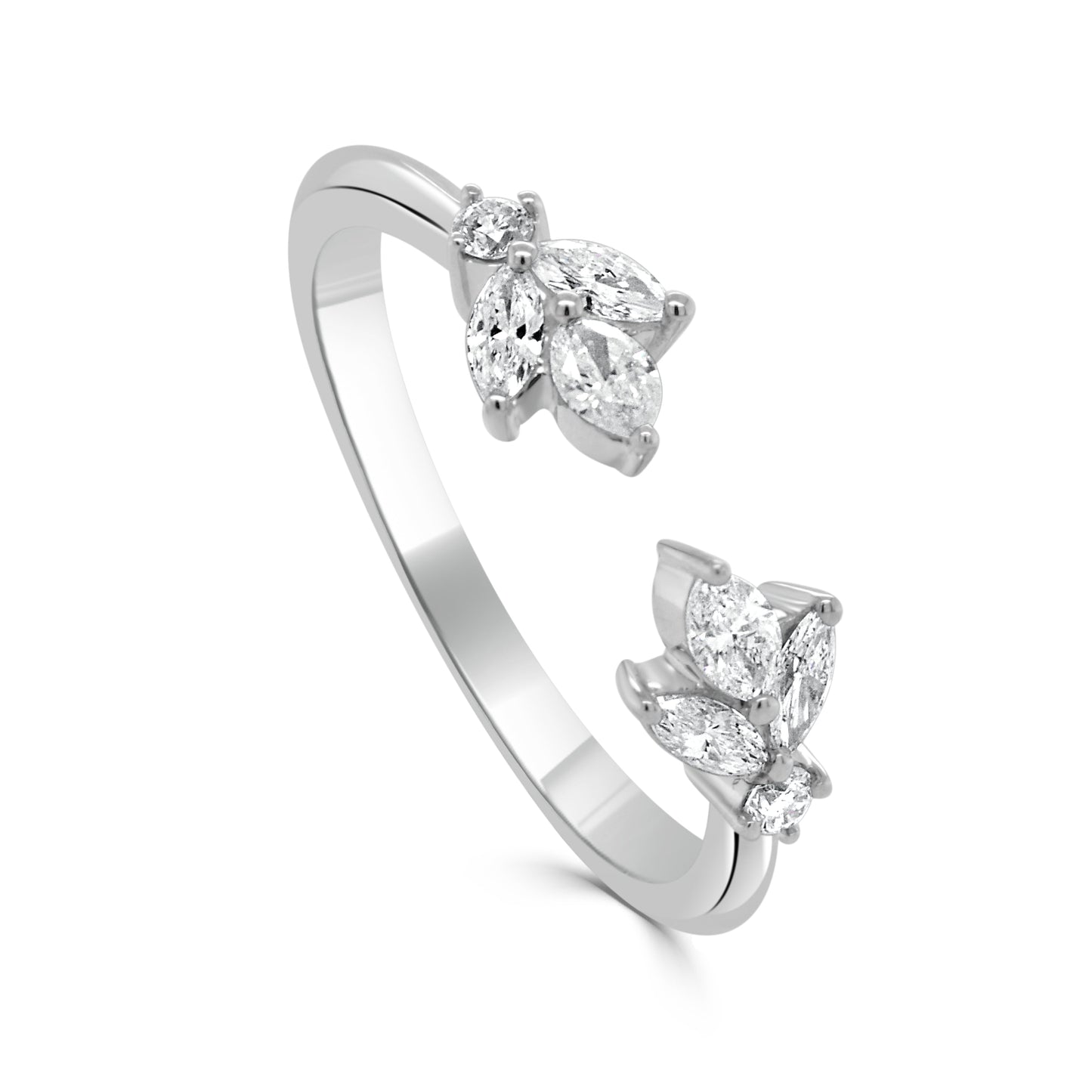 14K Gold Round and Marquise Diamond Open Ring