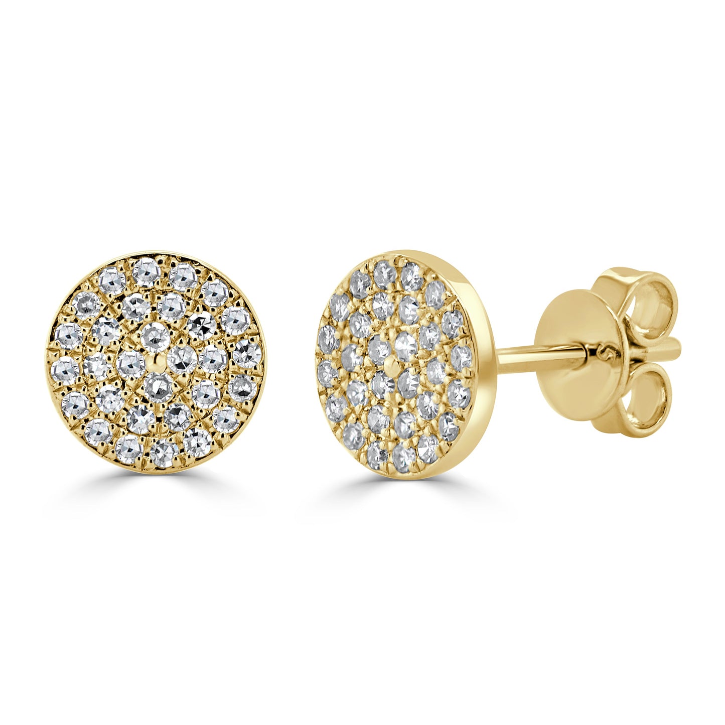 14k Gold & Diamond Disc Stud Earrings - 0.17ct