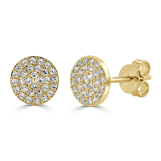 14k Gold & Diamond Disc Stud Earrings - 0.17ct