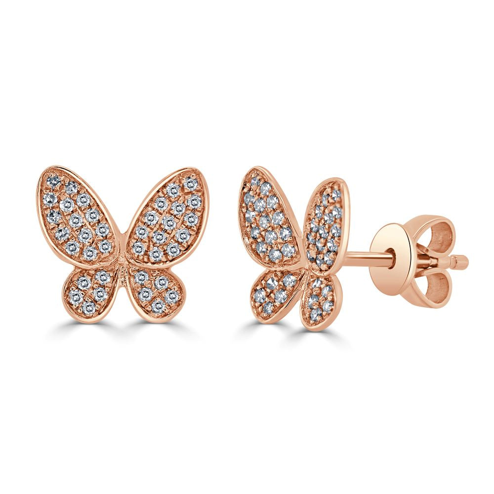 14k Gold & Diamond Butterfly Stud Earrings - 0.18ct