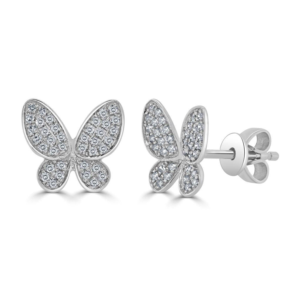 14k Gold & Diamond Butterfly Stud Earrings - 0.18ct