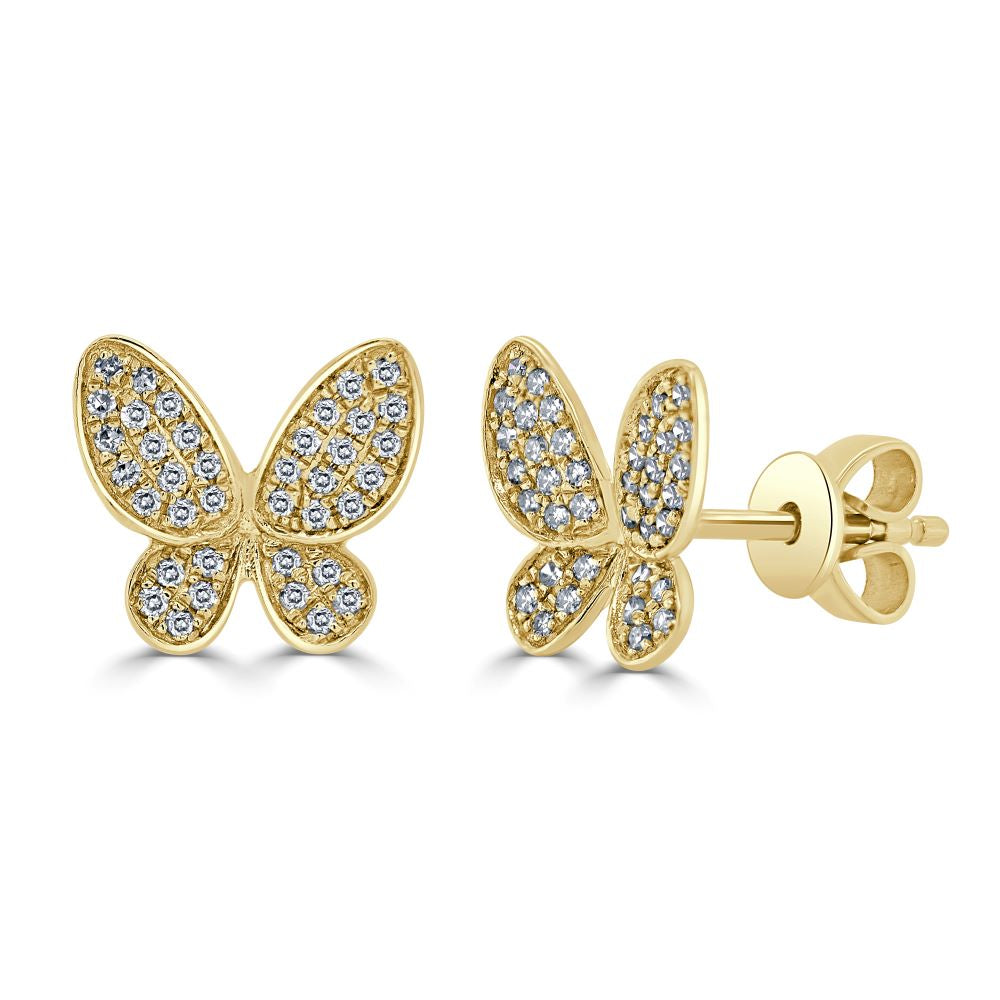 14k Gold & Diamond Butterfly Stud Earrings - 0.18ct