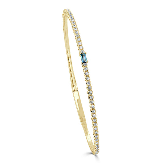 14K Gold Birthstone & Diamond Flexible Bangle - 0.54ct