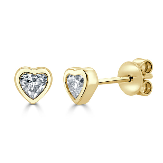 14k Gold Bezel Heat Shape Diamond Studs - 0.38ct