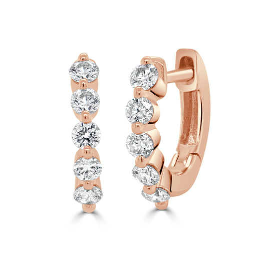 14k Gold & Diamond Shared-Prong Huggie Earrings - 0.38ct