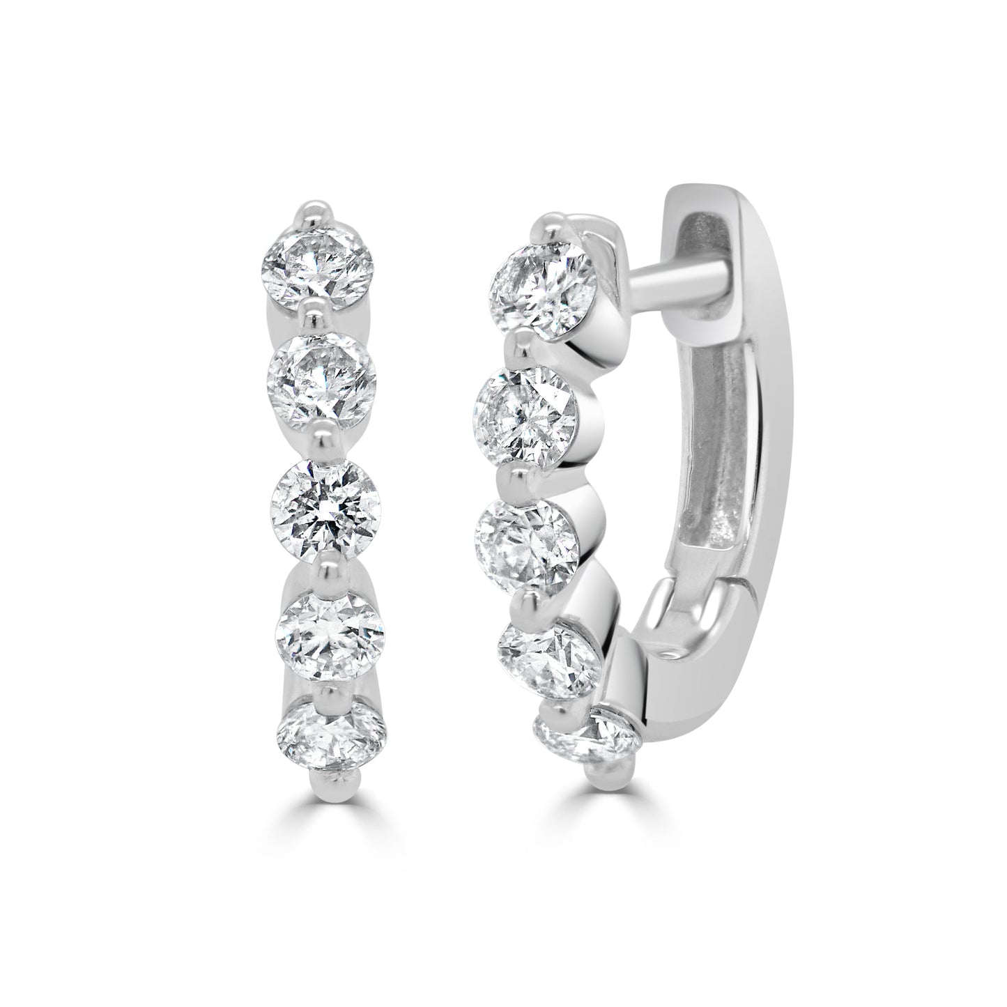 14k Gold & Diamond Shared-Prong Huggie Earrings - 0.38ct
