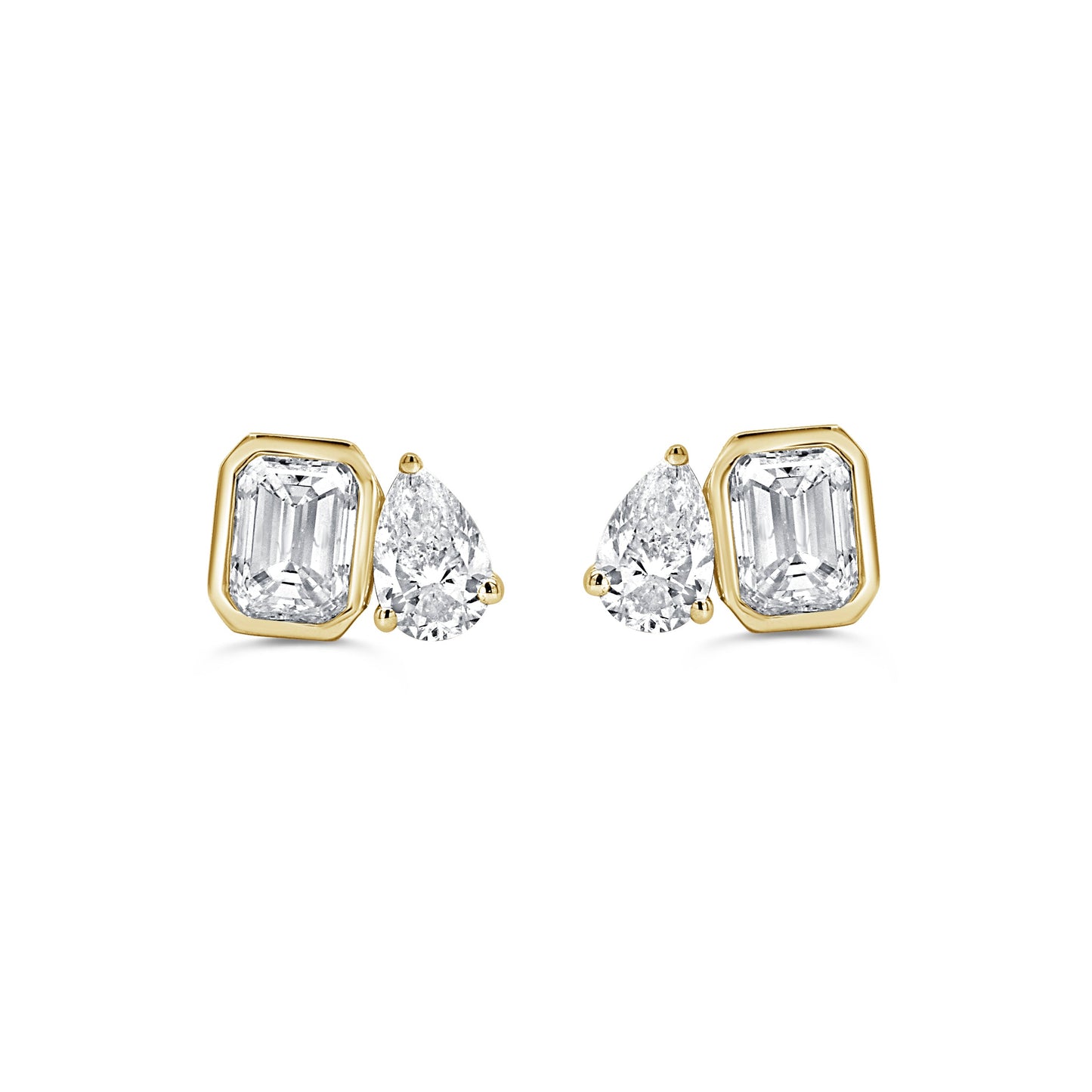 14K Gold Pear and Emerald Cut Diamond Earrings - 1.14ct
