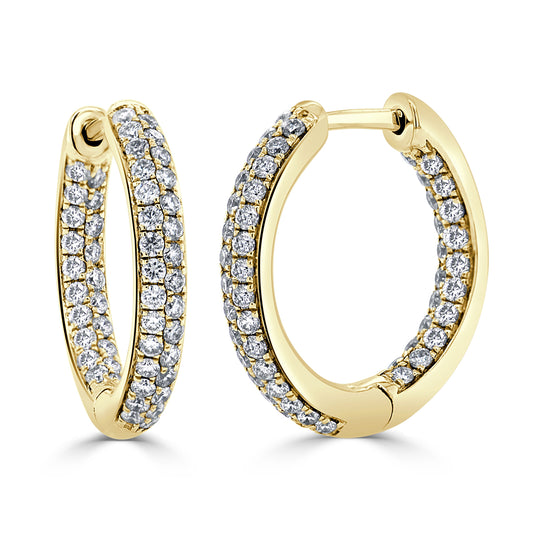 14k Gold & Diamond Pave Hoop Earrings - 1.00ct