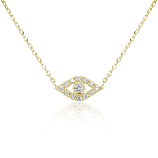 14k Gold & Diamond Evil Eye Necklace - 0.08ct