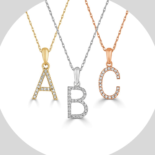 14k Gold & Diamond Initial A-Z Necklace Pendant 16-18" Inches - 0.07 ct. - 0.09 ct.