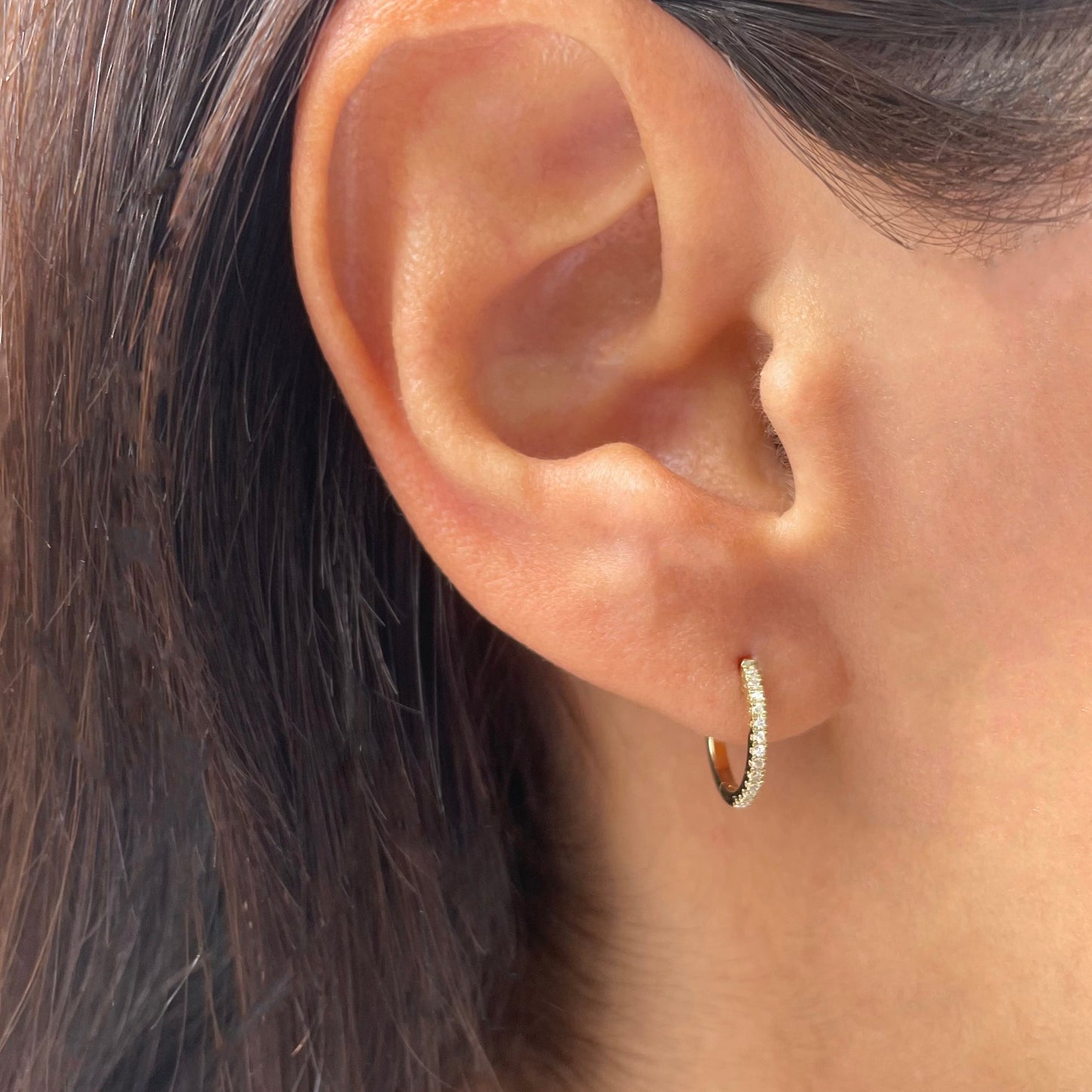 14k Gold & Diamond Huggie Earrings- 0.09 ct.