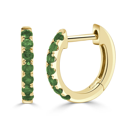 14K Gold & Emerald Huggy Earrings - 0.19ct