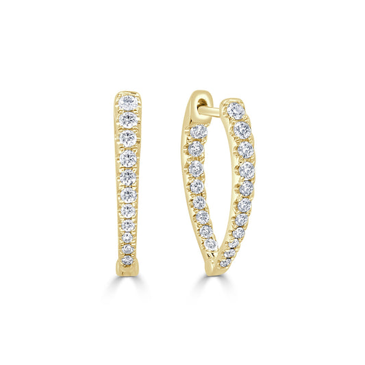 14k Gold & Diamond Point Hoop Earrings 3/4" - 0.46ct