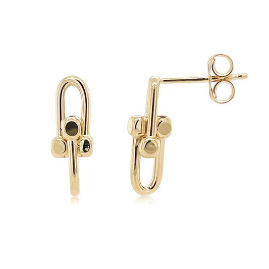 14k Gold Paperclip Link Stud Earrings