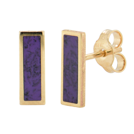 14K Gold Amethyst Bar Stud Earrings