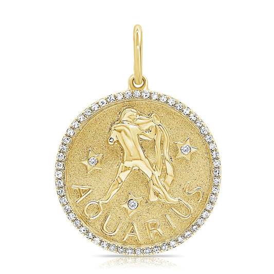 14k Gold & Diamond Zodiac Charm - Aquarius - 0.20ct