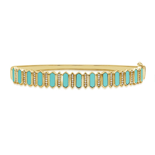 14K Gold Turquoise & Diamond Bangle
