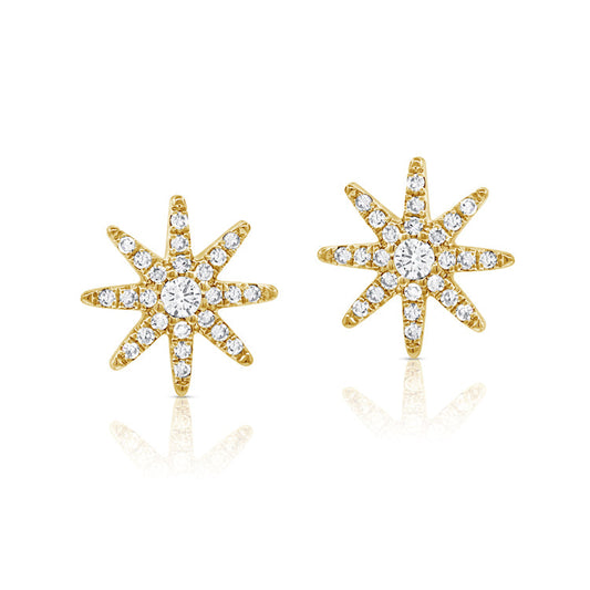 14K Gold & Diamond Star Stud Earrings - 0.21ct