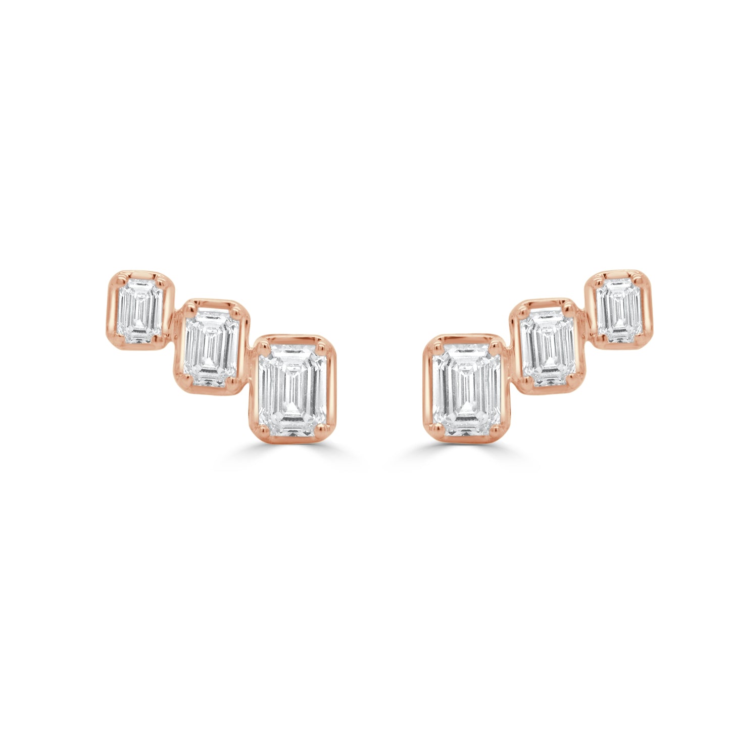 14K Gold Emerald Cut Diamond Earrings - 0.74ct