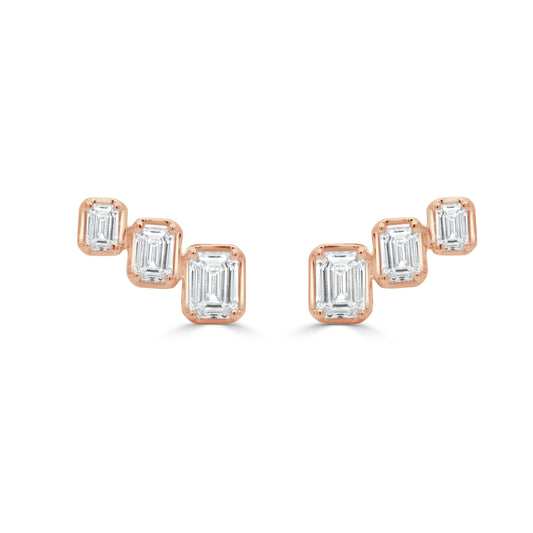 14K Gold Emerald Cut Diamond Earrings - 0.74ct