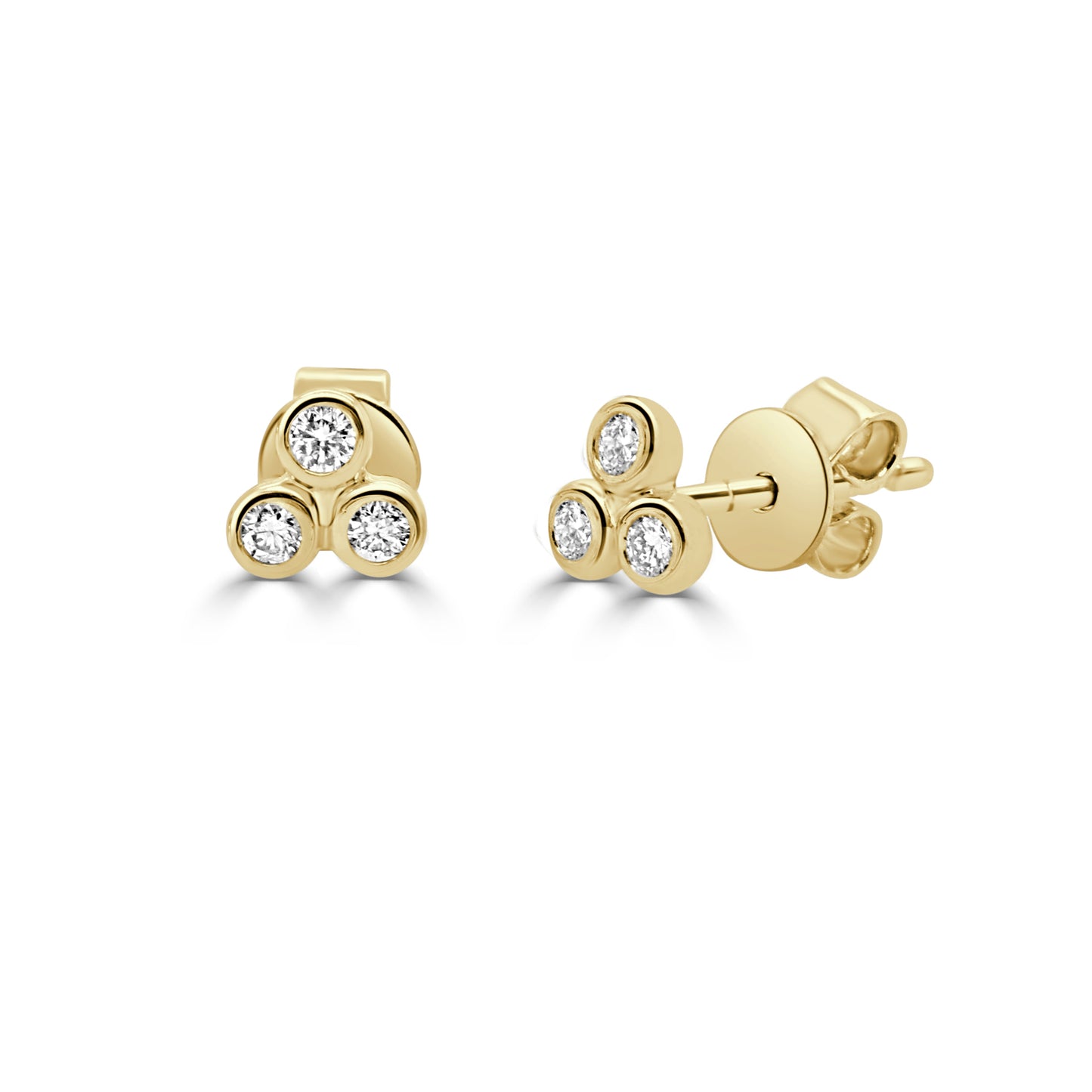 14K Gold & 3-Stone Bezel Stud - 0.13ct