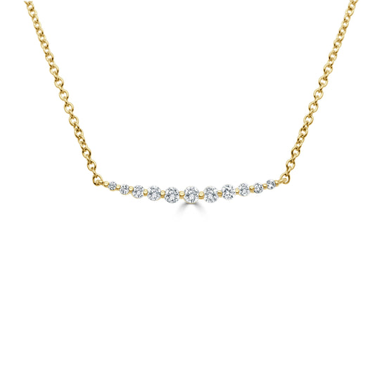 14k Gold & Diamond Curved Bar Necklace - 0.16ct