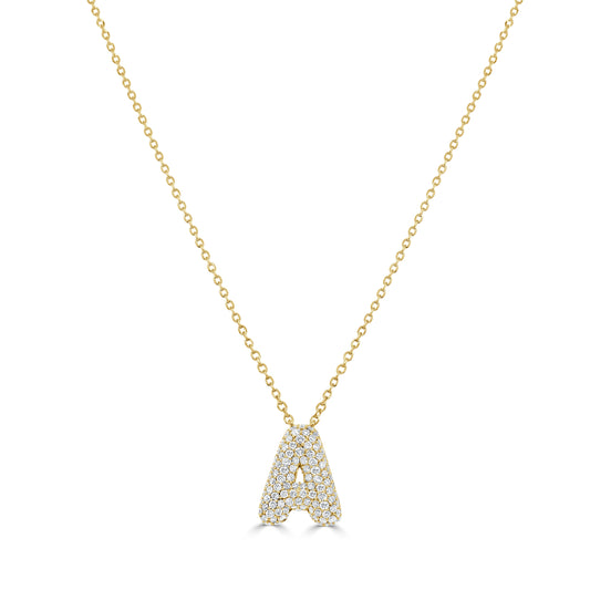 14K Gold Pave Diamond Initial Necklace - 0.51ct