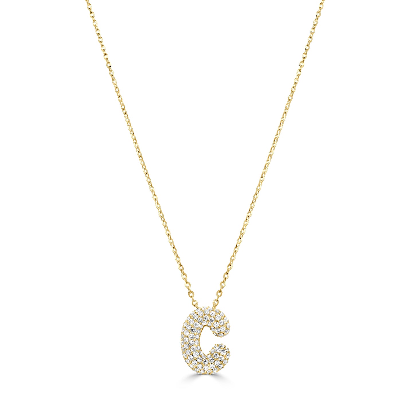 14K Gold Pave Diamond Initial Necklace - 0.46ct