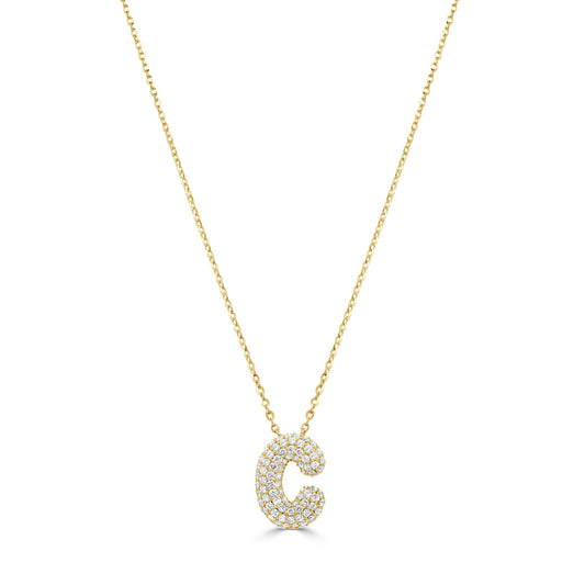 14K Gold Pave Diamond Initial Necklace - 0.46ct