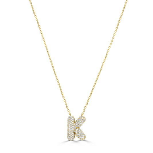 14K Gold Pave Diamond Initial Necklace - 0.50