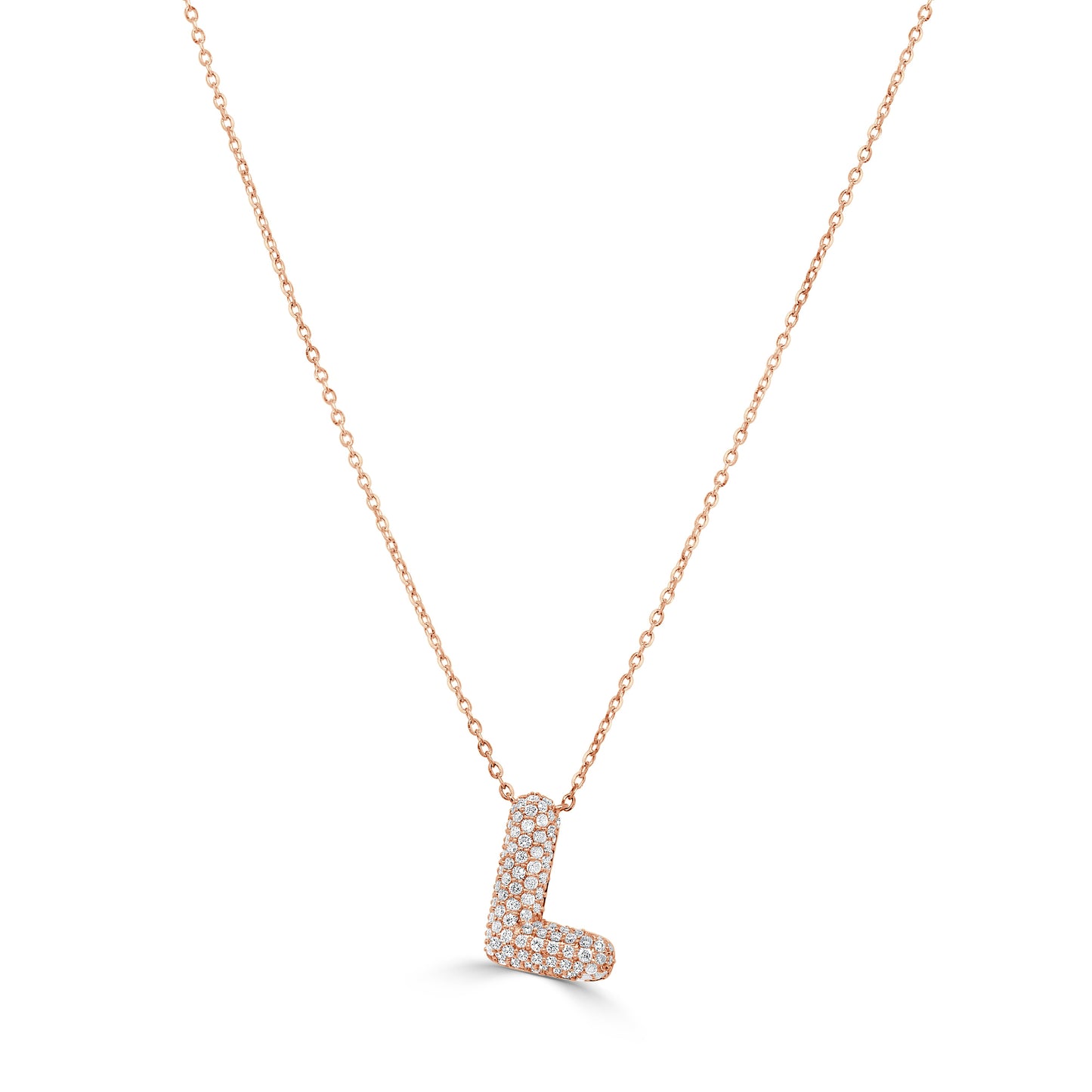 14K Gold Pave Bubble Diamond Initial Necklace - 0.41ct