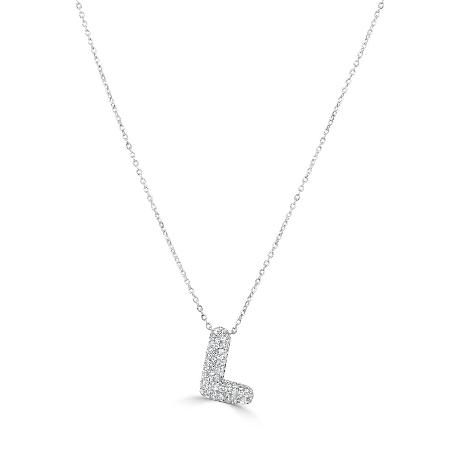 14K Gold Pave Bubble Diamond Initial Necklace - 0.41ct