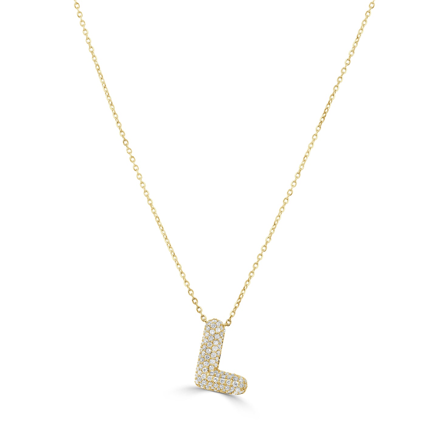 14K Gold Pave Bubble Diamond Initial Necklace - 0.41ct