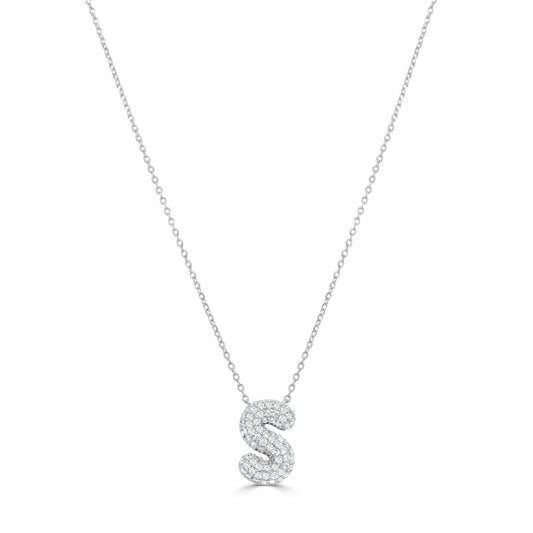 14K Gold Pave Diamond Initial Necklace - 0.44ct