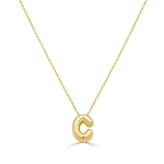 14K Gold Bubble Initial Necklace