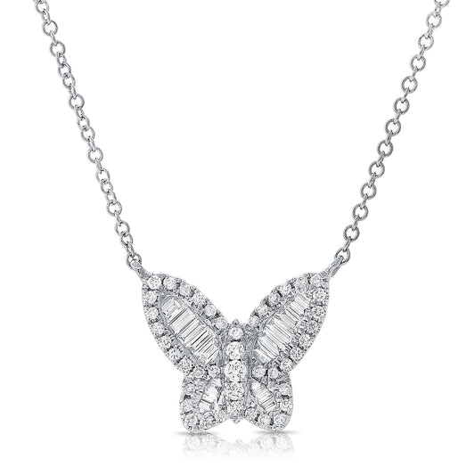 14k Gold & Baguette Diamond Butterfly Necklace - 0.41ct