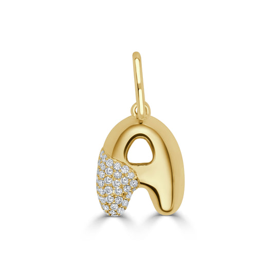 14K Gold & Diamond Asymmetric Bubble Initial Charm - 0.16ct