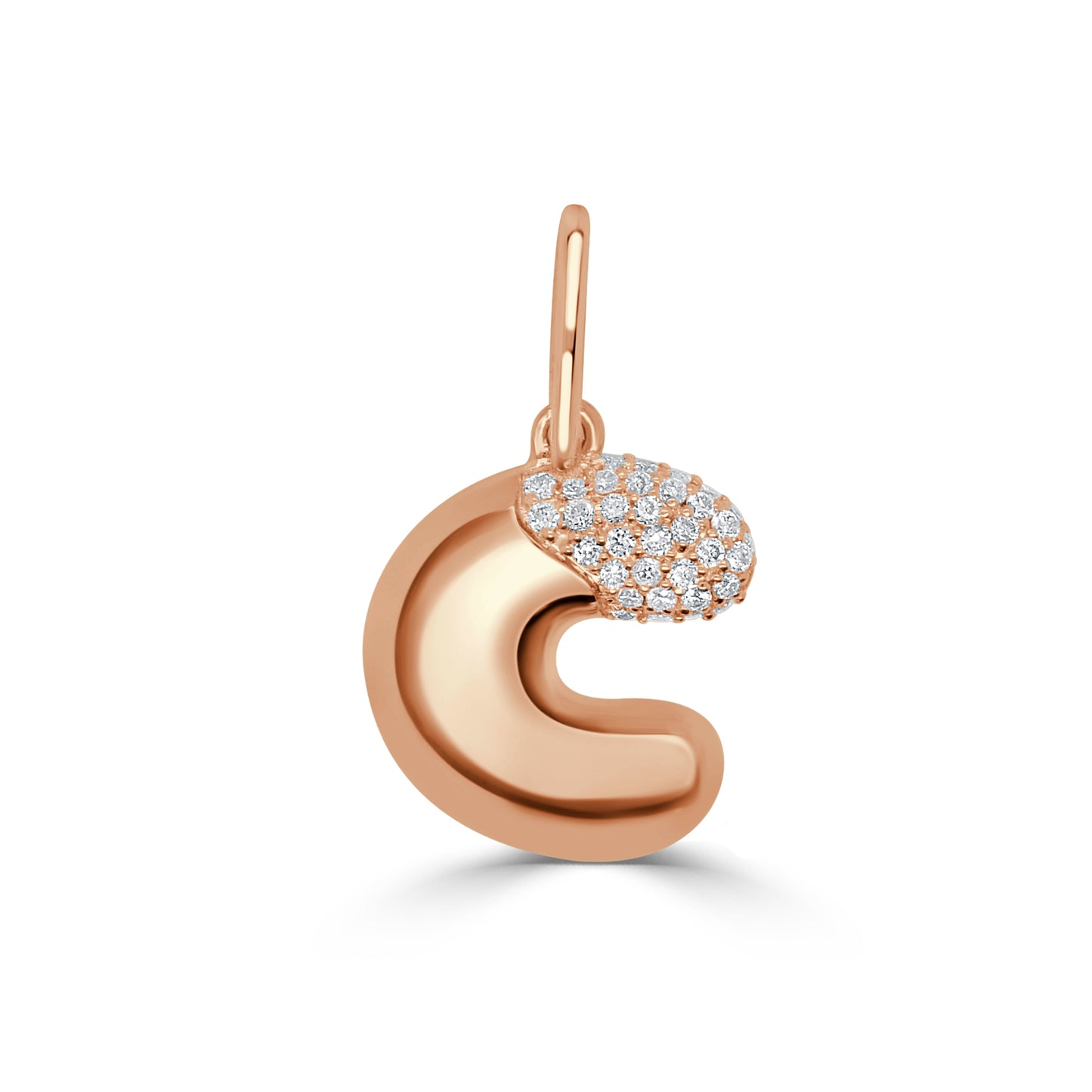 14K Gold & Diamond Asymmetric Bubble Initial Charm - 0.13ct