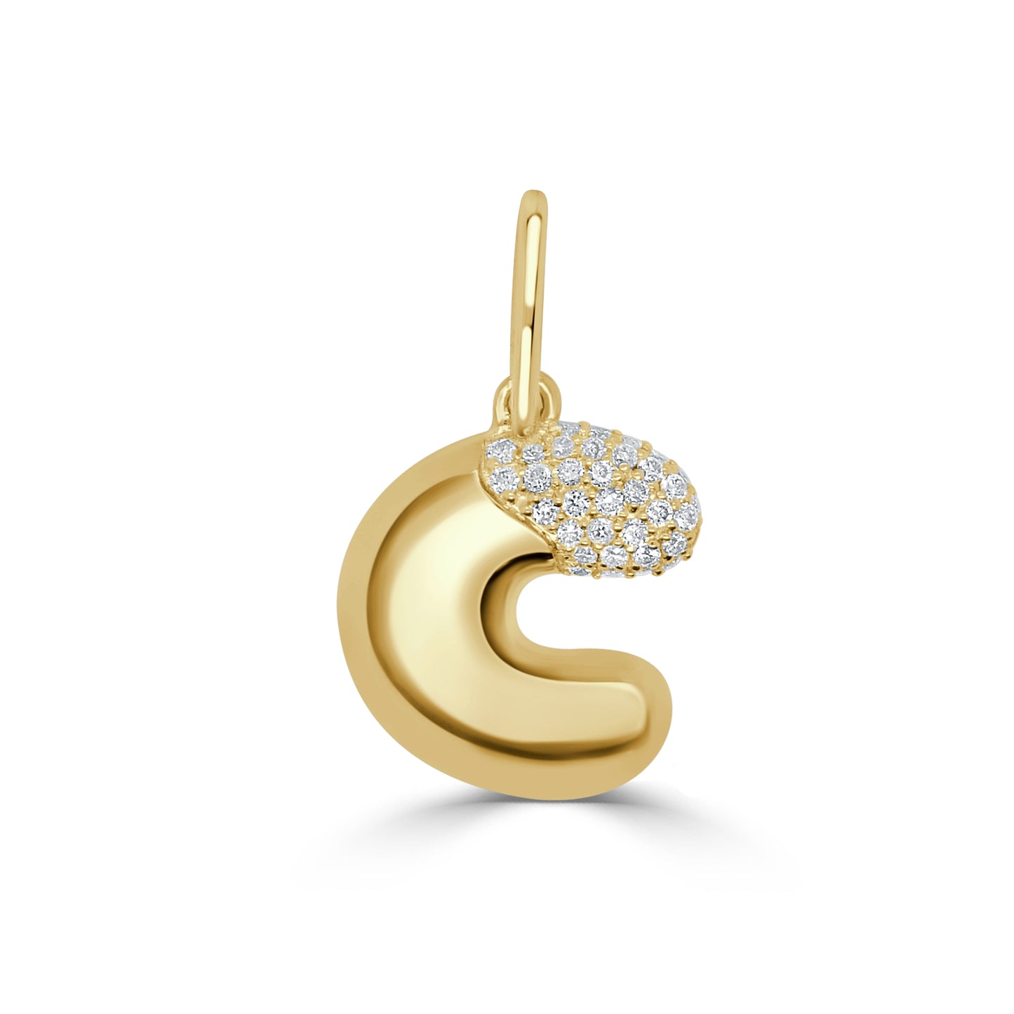 14K Gold & Diamond Asymmetric Bubble Initial Charm - 0.13ct