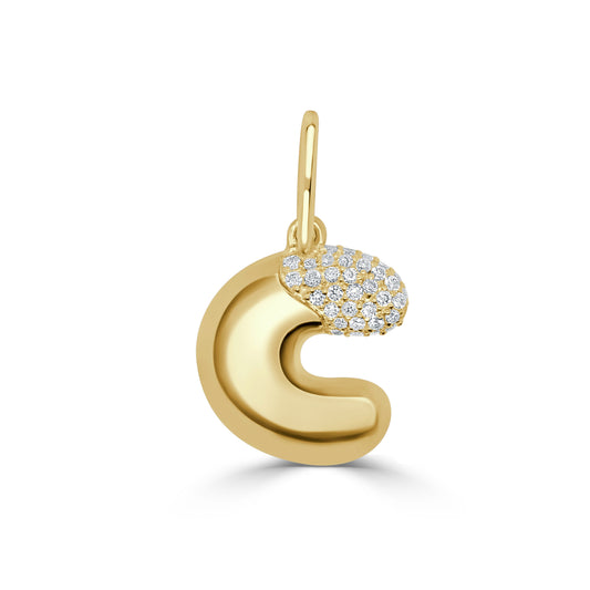 14K Gold & Diamond Asymmetric Bubble Initial Charm - 0.13ct