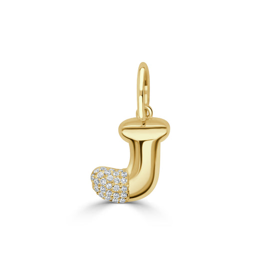 14K Gold & Diamond Asymmetric Bubble Initial Charm - 0.11ct